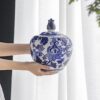 A&B Home Blue & White Porcelain Lidded Jar - 10" Flower Pattern Ceramic Vase,Home Décor Accent - Image 2