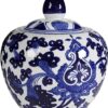 A&B Home Blue & White Porcelain Lidded Jar - 10" Flower Pattern Ceramic Vase,Home Décor Accent