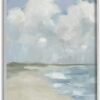 Stupell Industries Impressionist Neutral Blue Green Beach Ocean Painting Grey Framed Art, 16 x 20, Design by Artist Third and Wall