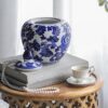 A&B Home Blue & White Porcelain Lidded Jar - 10" Flower Pattern Ceramic Vase,Home Décor Accent - Image 3