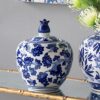 A&B Home Blue & White Porcelain Lidded Jar - 10" Flower Pattern Ceramic Vase,Home Décor Accent - Image 4